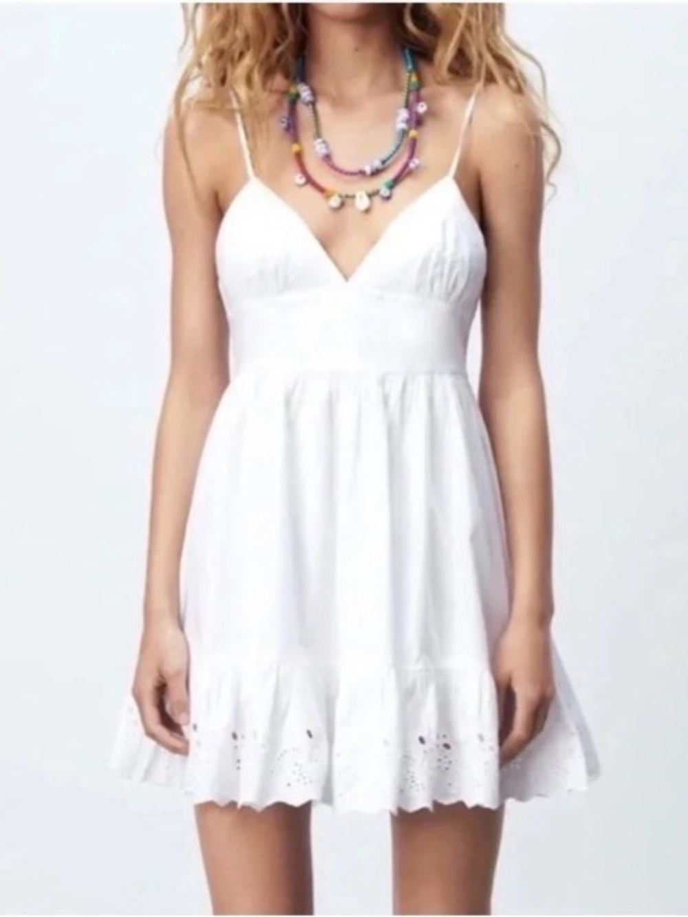 Zara Open Work Embroidered Mini Dress White
